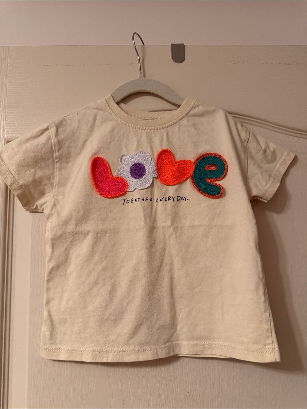 Zara Cream Tee with Colorful 'Love' Embroidery